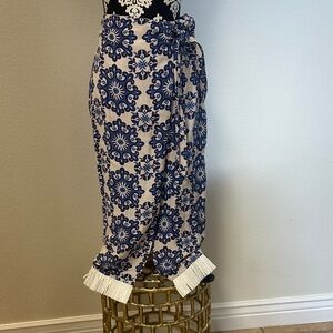 Blue and White Patterned Wrap Beach Skirt